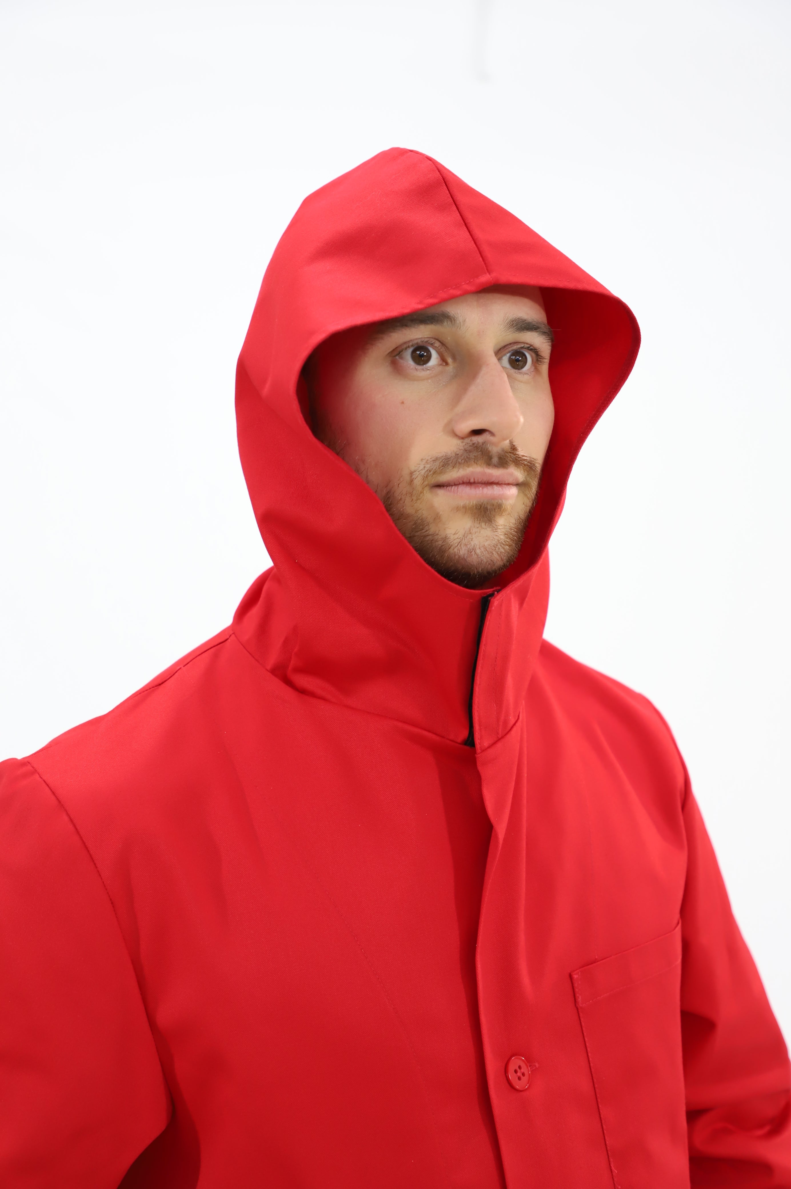 Camice da macellaio abbigliamento da lavoro rosso con cappuccio