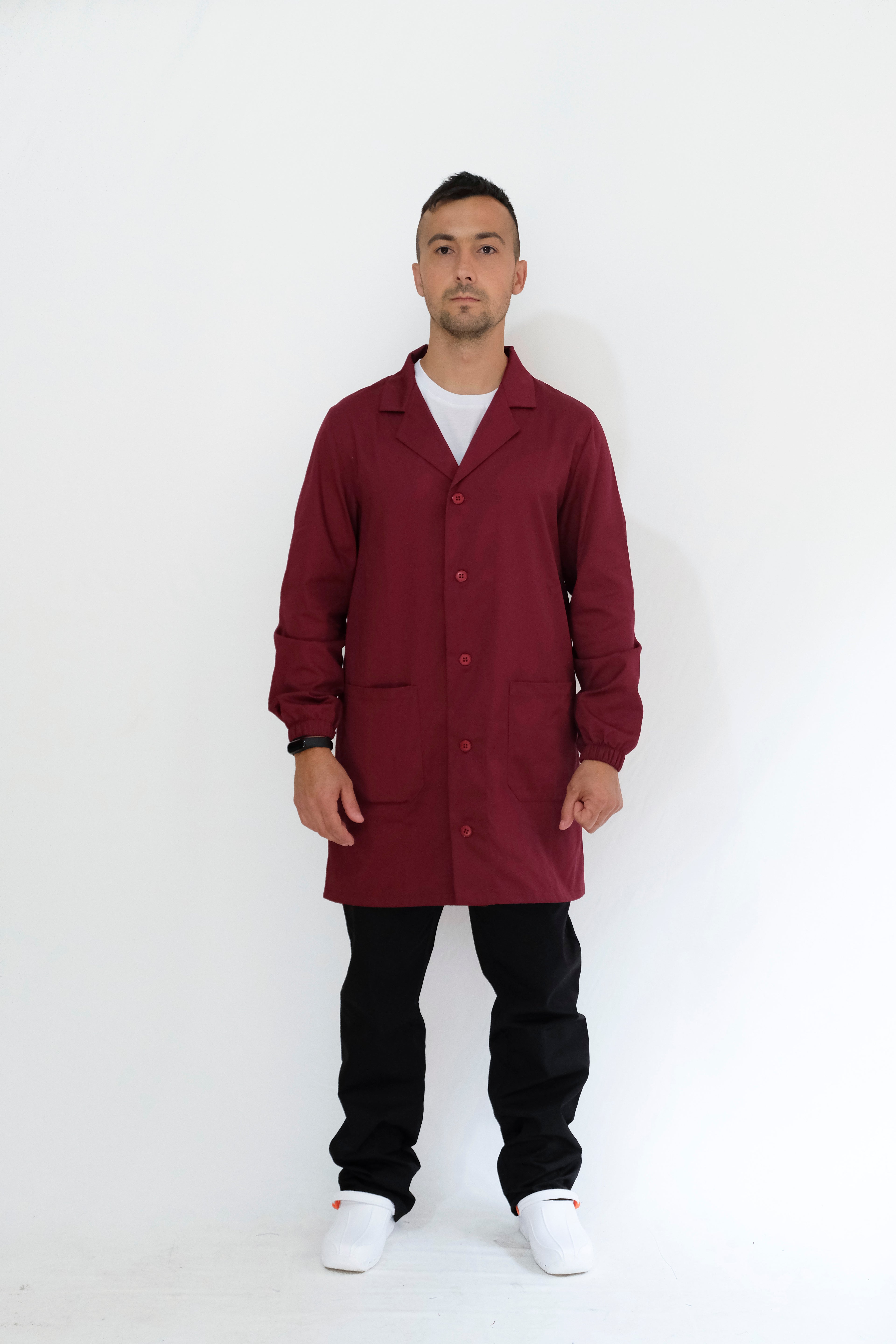 Camice da lavoro bordeaux con bottoni unisex